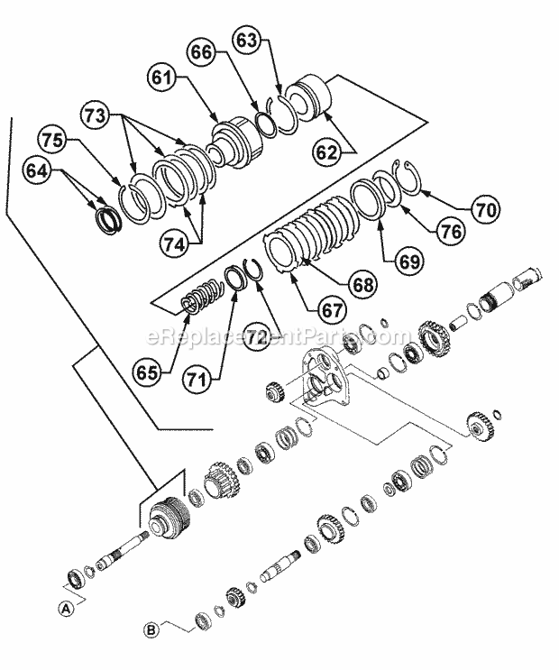 Transmission - P.T.O. Clutch Diagram and Parts List for 54A-458D100, 590-603-100 Cub Cadet Lawn Tractor